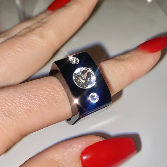 Women’s Crystal Ring, Black Acrylic, Cube Shaped Ring, Crystal Gemstone Ring - Picture 15 of 16